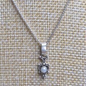 Vintage Sterling Silver Box Chain Necklace w/ Pearl Pendant Charm
